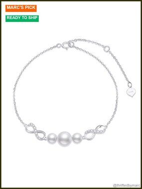14k Gold Moissanite Freshwater Pearl Infinity Bracelet Women Real Gold